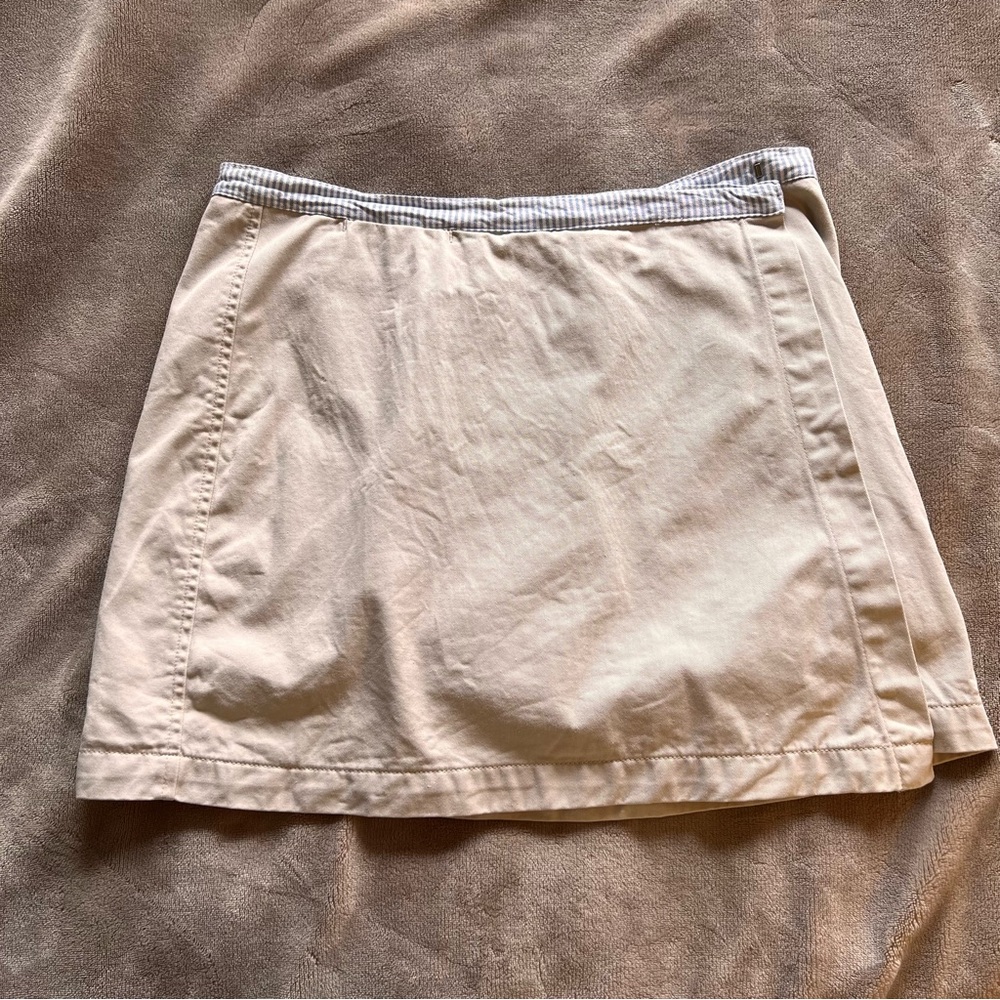 TOMMY HILFIGER Nautical Beige Cotton Smooth Mini Wrap Skort - Size 6 - Picture 1 of 11
